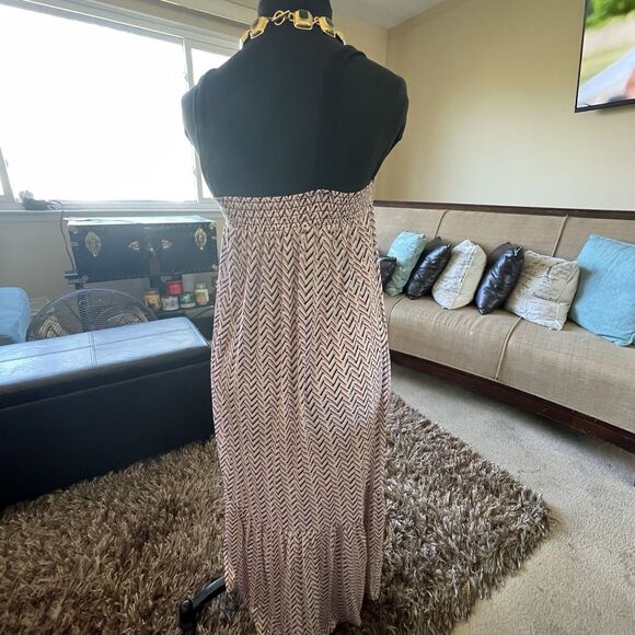 LOFT Maxi Dress Chevron Smocked Women’s Small Sleeveless Boho Casual Ruffle Work - Picture 12 of 13